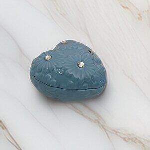 Blue Floral Heart-Shaped Jewelry Trinket Tray